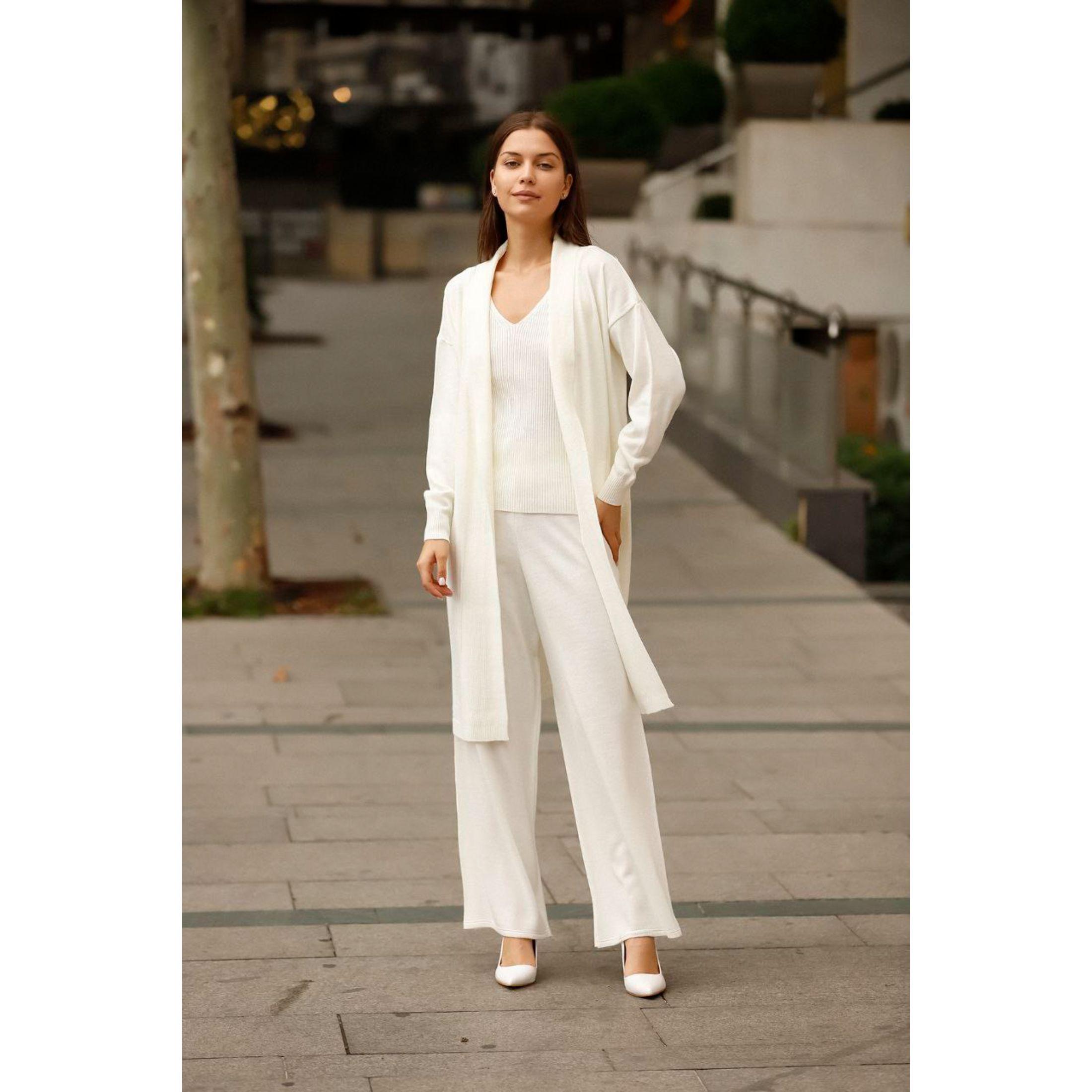 

Женский комплект из трех частей, костюм, трикотаж, длинный кардиган, без рукавов, с v-образным вырезом, внутри и с эластичной резинкой на талии, комплект из трех частей