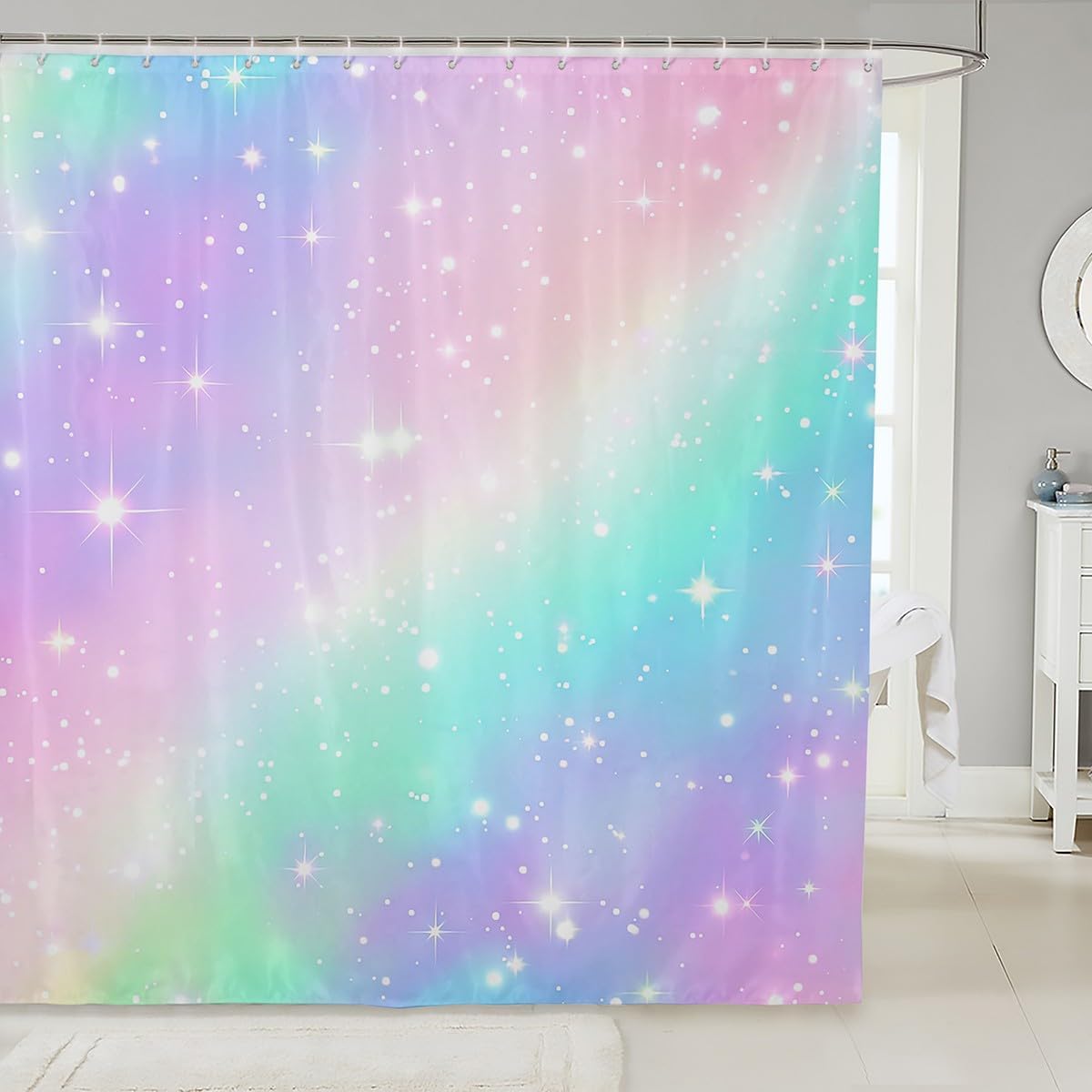 

Outer Space Rocket Shower Curtain Galaxy Bath Curtain For Kids Boys Girl Cartoon Bathroom Accessories Universe Starry Sky W60H190(CM)-1 Pcs