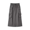 Women's High Waist A-Line Midi Skirt - Retro Workwear with Slit & Drawstring for Petite Figures, Spring & Autumn.