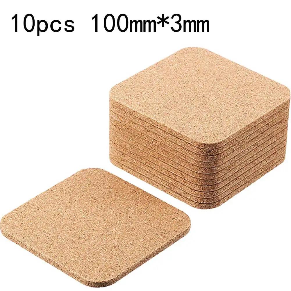 

10Pc Cork Coaster DIY Tableware Pad Small Board Square/Round Mat SelfAdhesive Drink Cup Mat Home Table Decoration 100mmx100x3mm