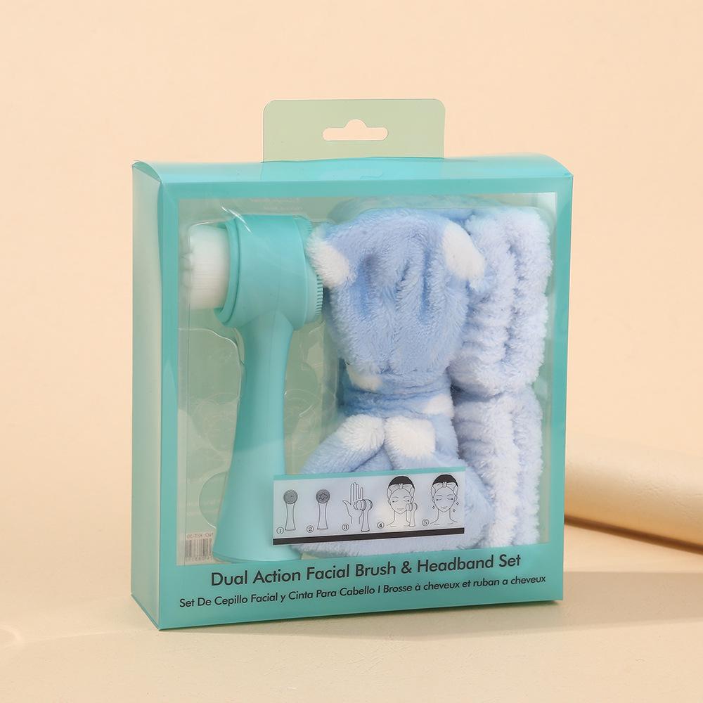 Double-Sided Face Wash Brush & Hair Band Set for Blackhead Cleansing