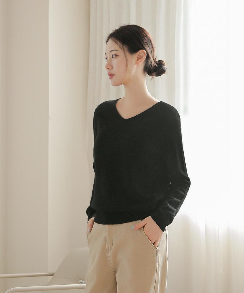 Keulleiseu 100% Wool V-Neck Knit Sweater_Red