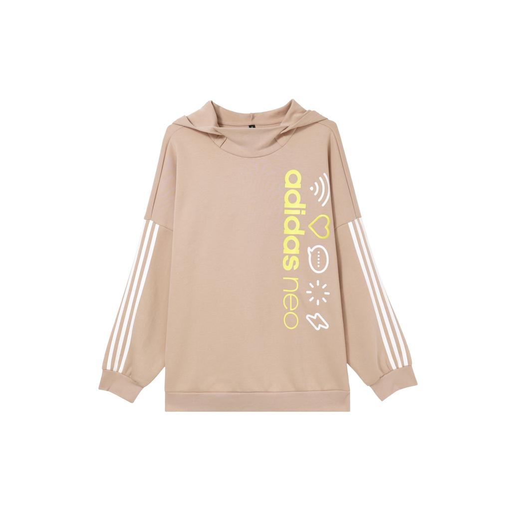 Adidas Neo Logo Print Loose Fit Hoodie Women Hoodies Pearl-Pink FU1053