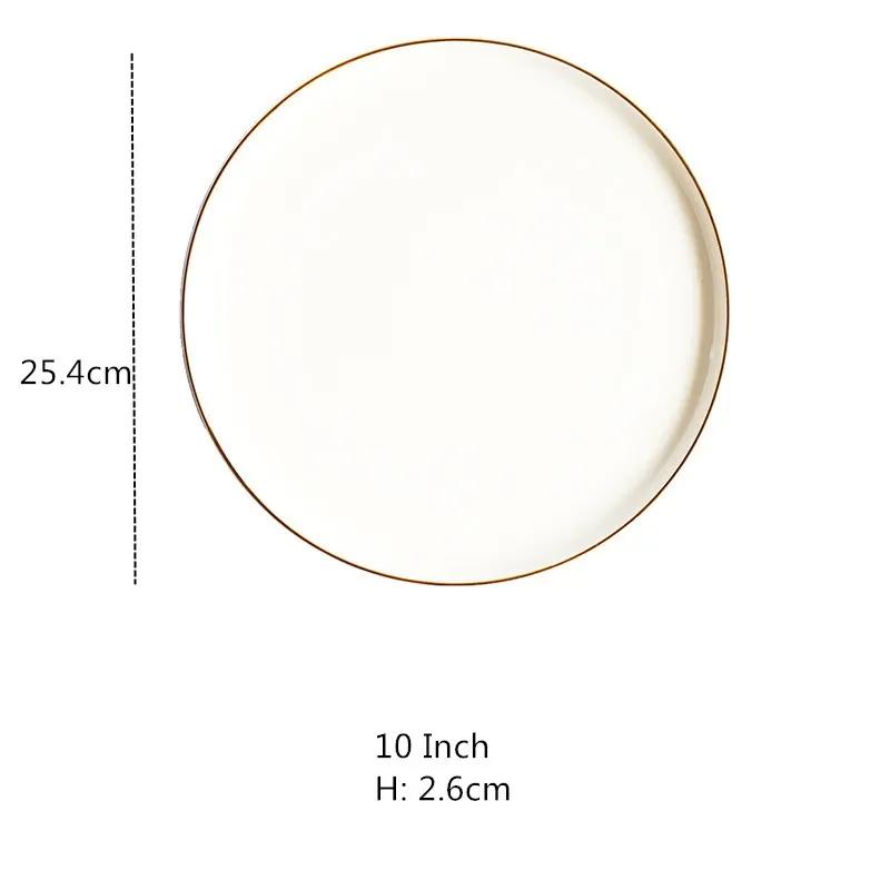 Brief Noridc Round Ceramic Plate Solid Gold Edge Porcelain Glaze Dinner Plate Western Steak Cake Dessert Tray Snack Dishes Plate