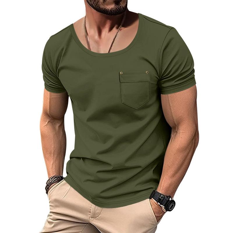 Men S Short Sleeve Round Neck Solid Color T Shirt Big Size Summer