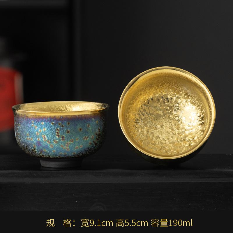 Colorful Kiln Mutated Shape Gilded Jian Zhan Cup Ceramic Kung Fu Tea Cup Tenmoku Glaze Single Cup Master Cup Tea Bowl Tasting Cu