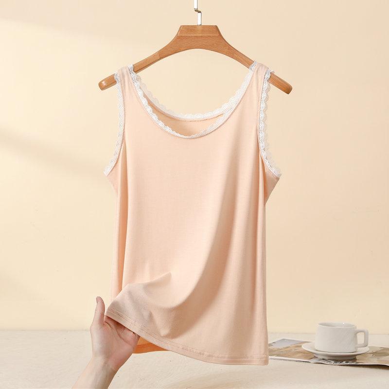Plus Size L to 4XL Lace O-Neck Tank Tops Women's Lace Trim Camisole Bralette Casual Daily Layering Underwear Sleeveless Tee Tops