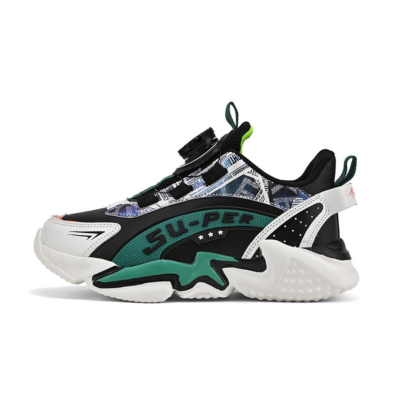 

Детская противоскользящая износостойкая модная спортивная обувь с низким верхом на открытом воздухе, повседневная обувь, кроссовки 28 чёрный/зелёный