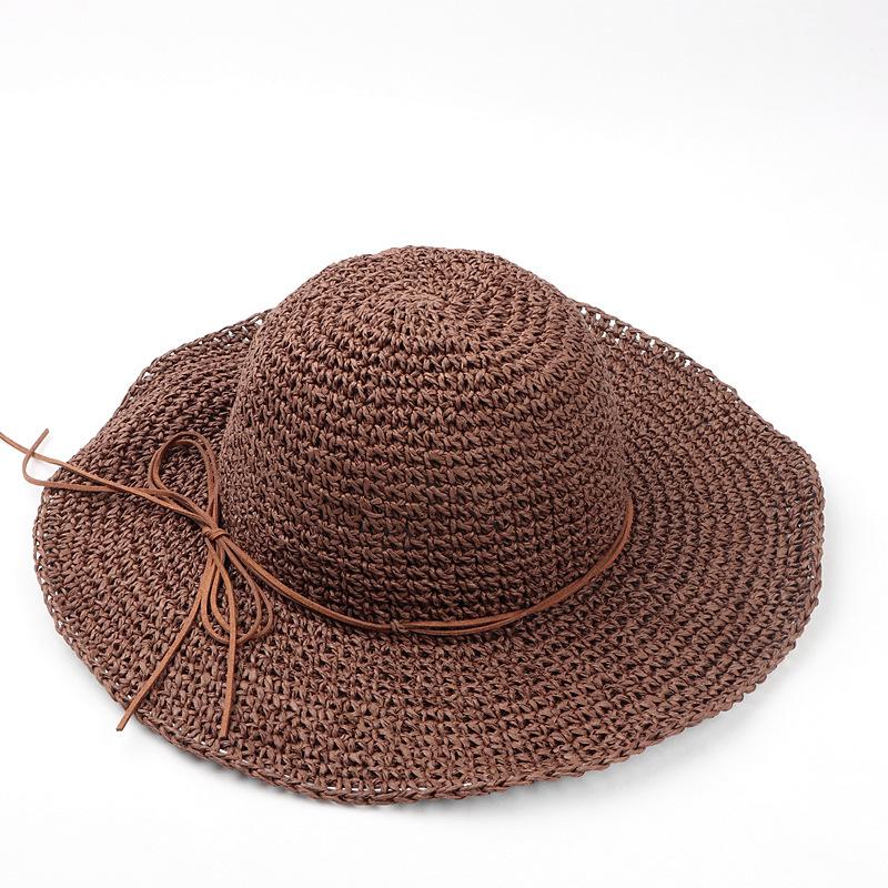 Folding Straw Hat With Large Brim, Women'S Bohemian Style Butterfly Rope Sun Hat Spring&Summer Vacation Hollow Breathable Hat