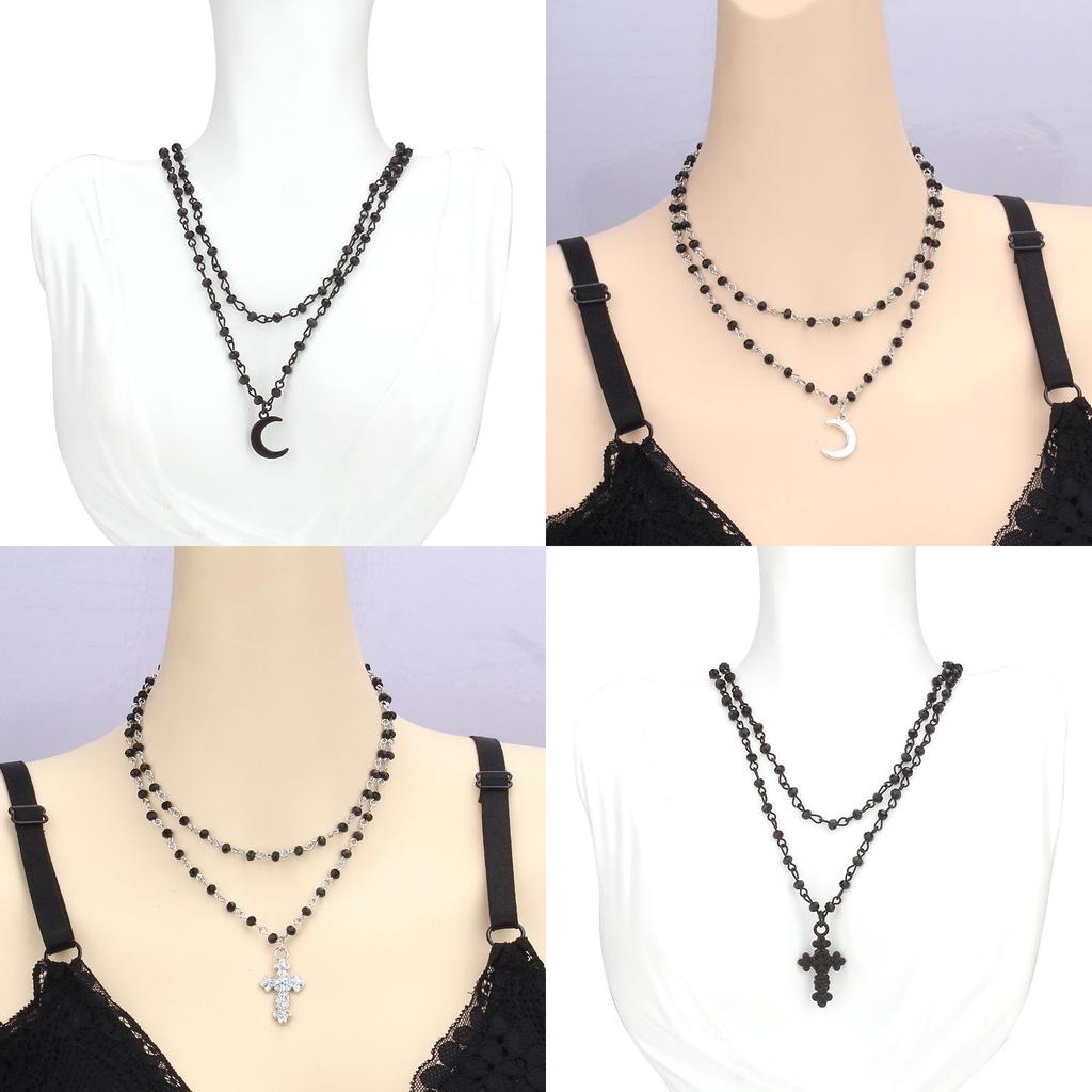 Halloween Gothic Cross Necklace With Multilayer Alloy Chain For Men Women