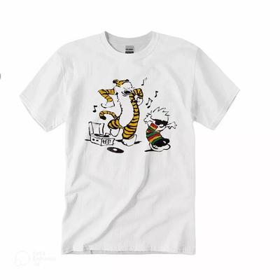 Vintage 80er Calvin und Hobbes 100% Baumwolle T-Shirt Herren T-Shirts Oberteil Unisex, Kurzarm T-Shirt, Weiß 100% Baumwolle T-Shirt Herren Damen T-Shirts Oberteil