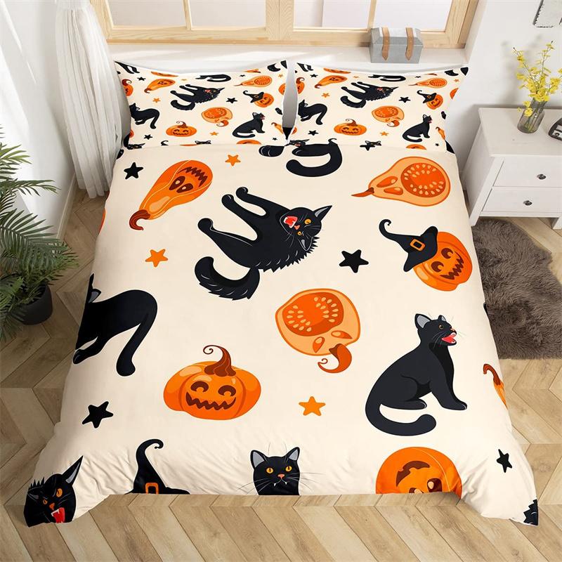 Cute Halloween Cat Duvet Cover Mystery Castle Bedding Set For Kids Teen Microfiber Misty Forest Bat Quilt Cover Queen Bedclothes