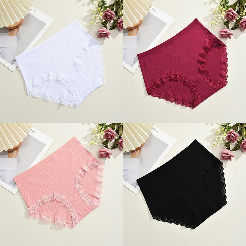 4Pcs Cotton Panty Breath Underwear Sexy Lace Panties High Waist Women Briefs Girls Comfort Underpants Female Lingerie