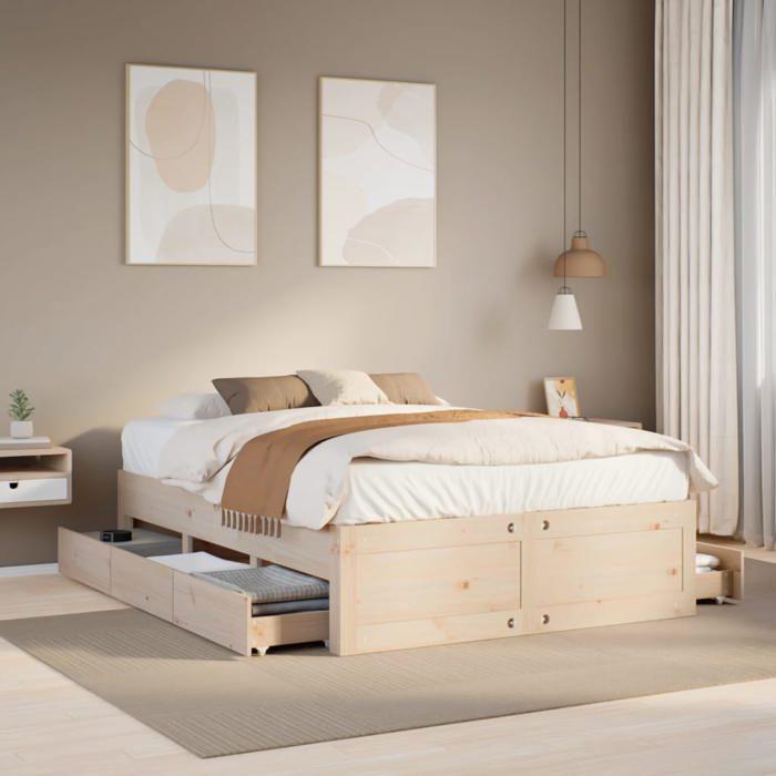 VidaXL Cadre de lit sans matelas avec tiroirs 150x200 cm bois de pin, meuble de chambre à coucher, lit double, sommier, lit, 3308801