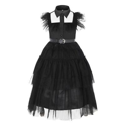 Dievčenské čierne princeznovské cosplay šaty Wednesday z Addamsovej rodiny
