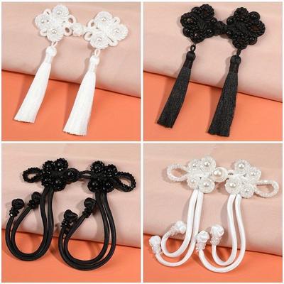 Fivela Cheongsam Chinês com Nó de Borla Guarnição de Contas Fecho Botões de Nó Chinês DIY Artesanato Botão Decorativo para Roupa