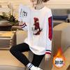 Chic Color Block Plush Long Cotton T-Shirt - 2025 Autumn/Winter Trendy Loose Fit