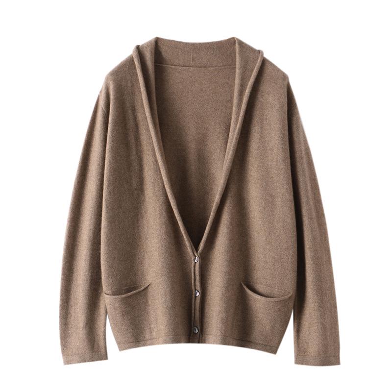 Le Kasha Women's 2026 V-neck Cashmere Cardigan - Korean Style, Autumn/Winter, Loose Fit, Buttoned Coat