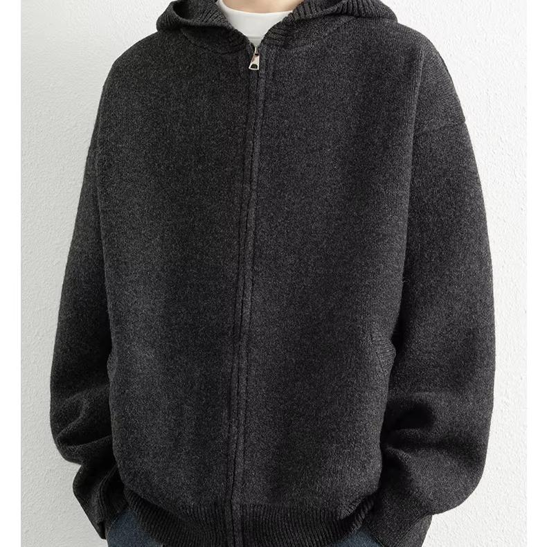 Legible Autumn Winter Casual Sweaters Men Solid Color Hooded Sweatercoats Male Loose Zip-up Knitted Cardigan Man