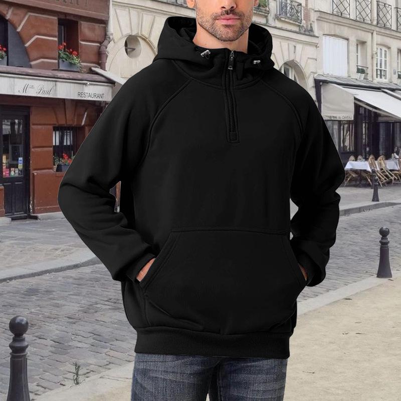 Felpa con mezza zip da uomo Autunno e Inverno Velluto Ispessito Felpa con cappuccio da uomo Top Giacca Monocolore