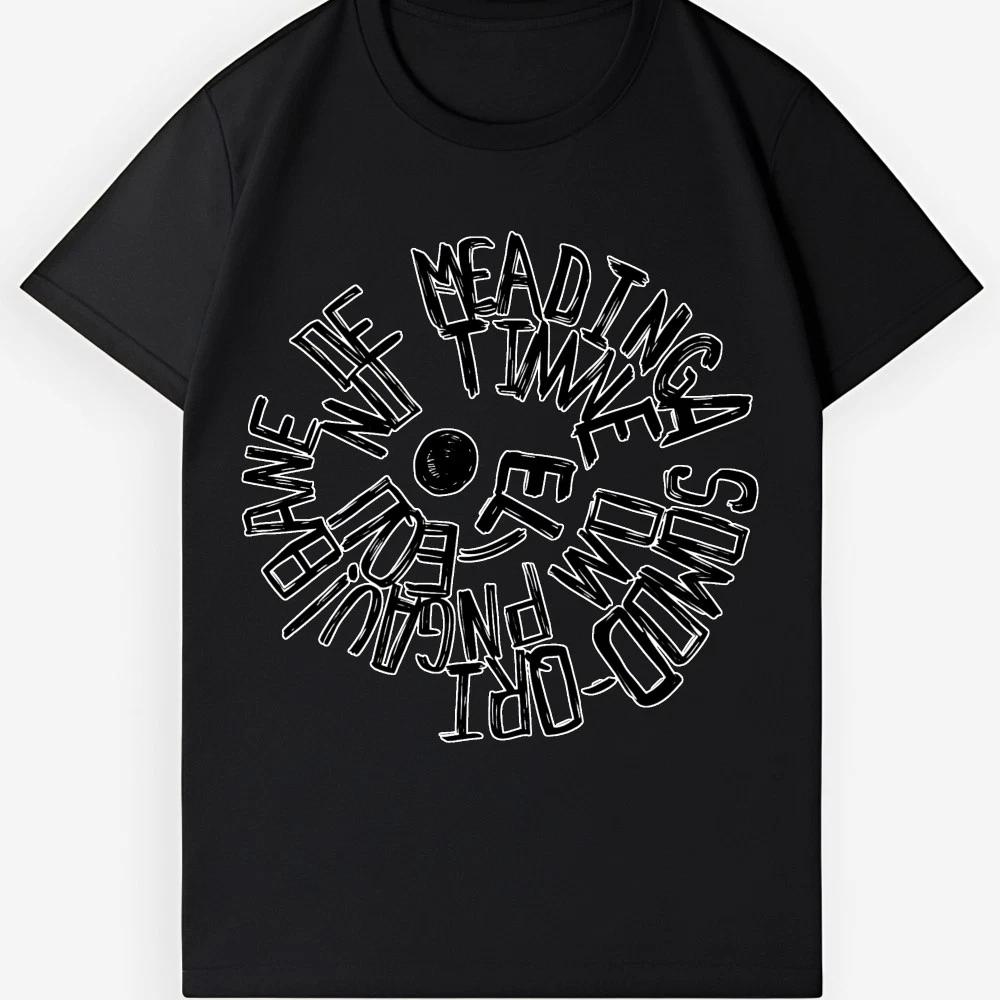 Modern Typography Circle Graphic T-Shirt - Minimalist Casual Street Top 4XL