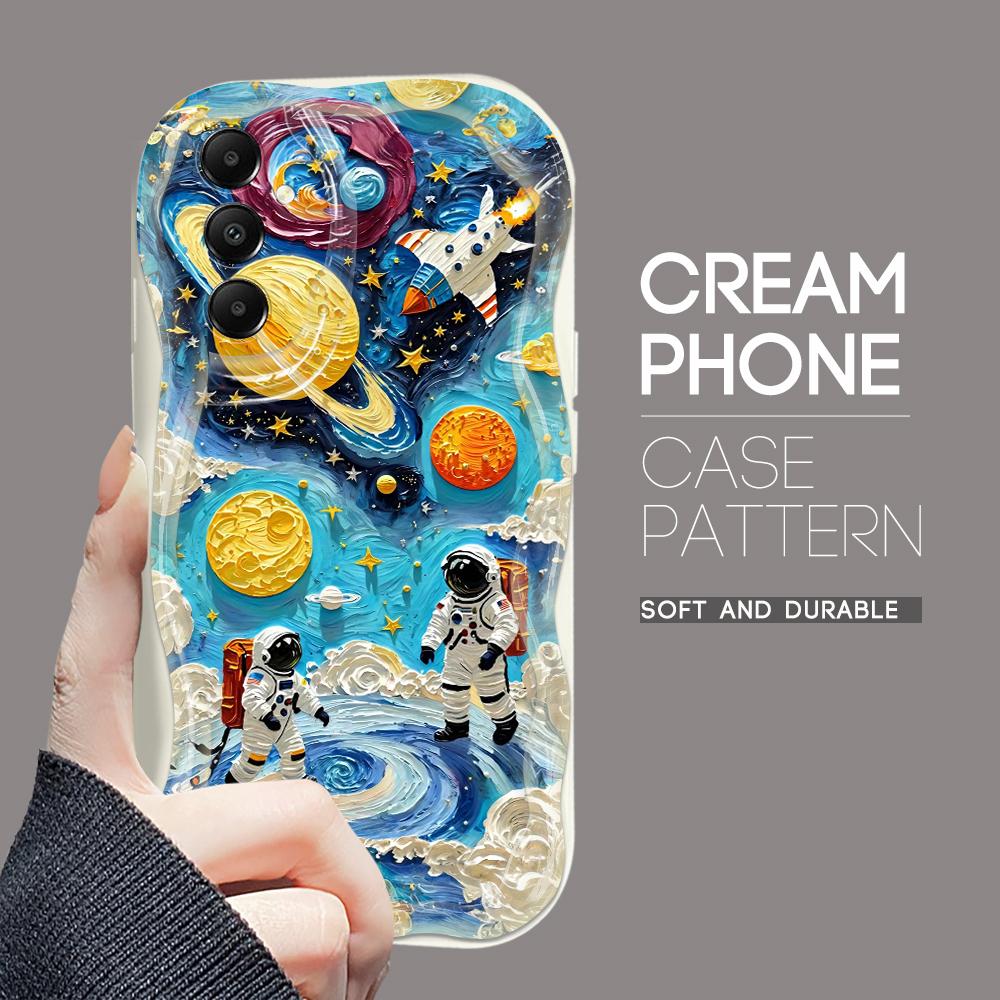 Cute Cartoon Pattern Cream Texture Casing Wavy Edge Soft Silicone Cover Phone Case for Samsung