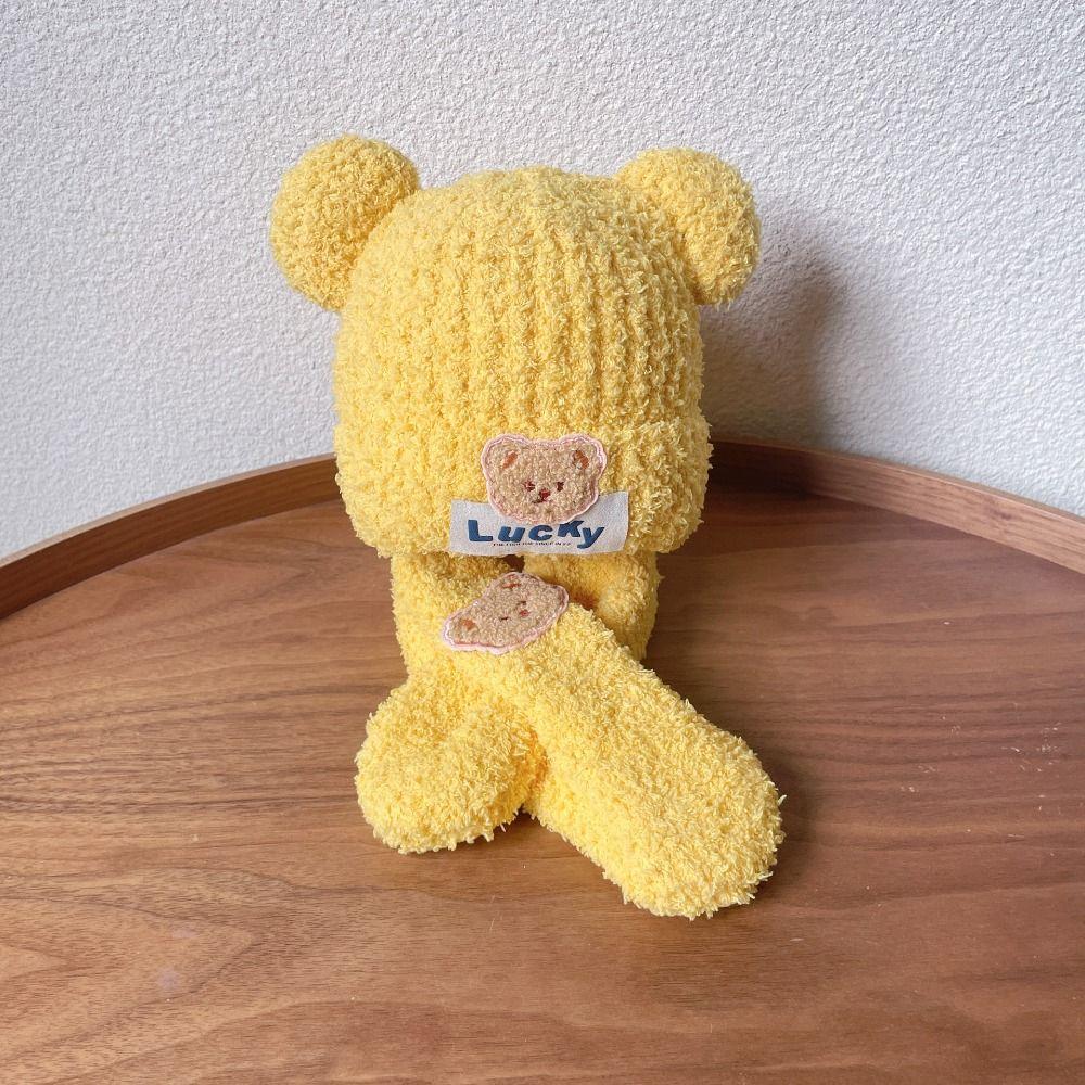 Neck Scarf Kids Crochet Hat Bear Children's Ear Protection Hat Baby Hat with Scarf  Toddler