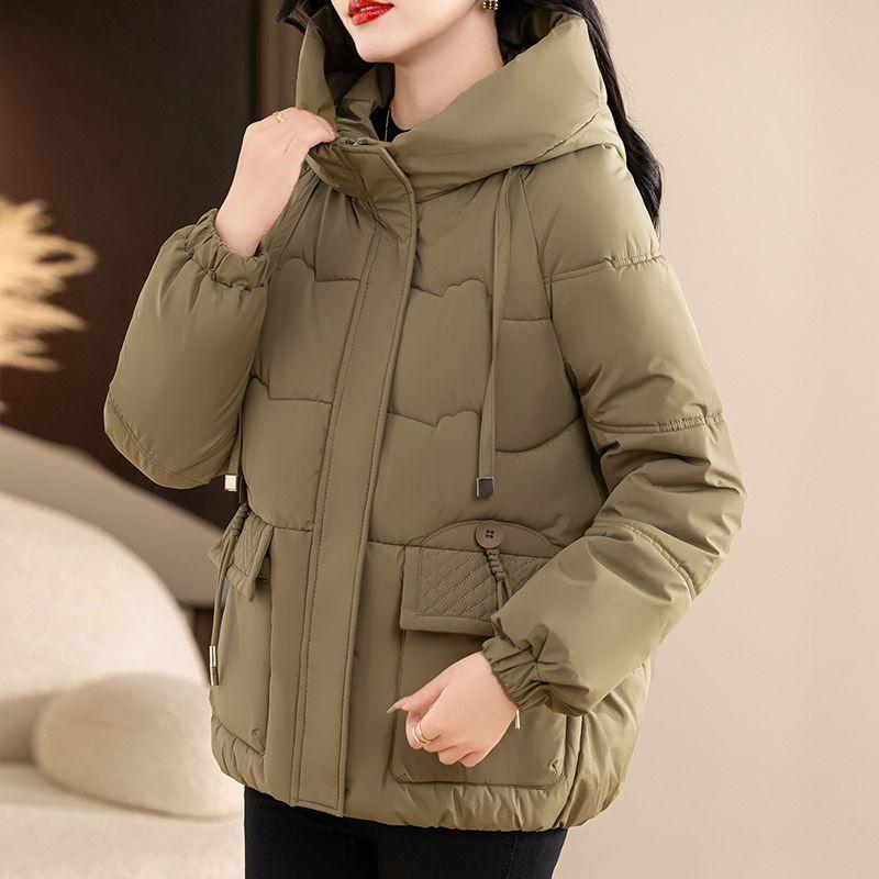 Winter Thickened Down Cotton Coat for Mom Warm Loose Hooded Fashion Short Jacket
