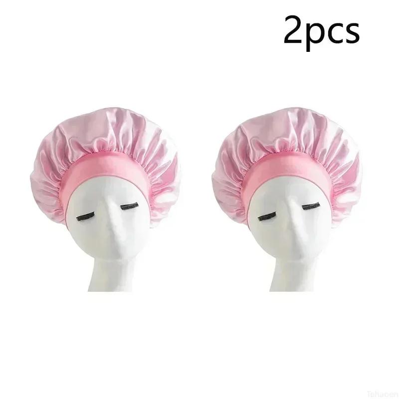 Women Night Sleep Hair Caps Silky Bonnet Satin Double Layer Adjust Head Cover Hat Shower Cap for Curly Hair Styling Accessories
