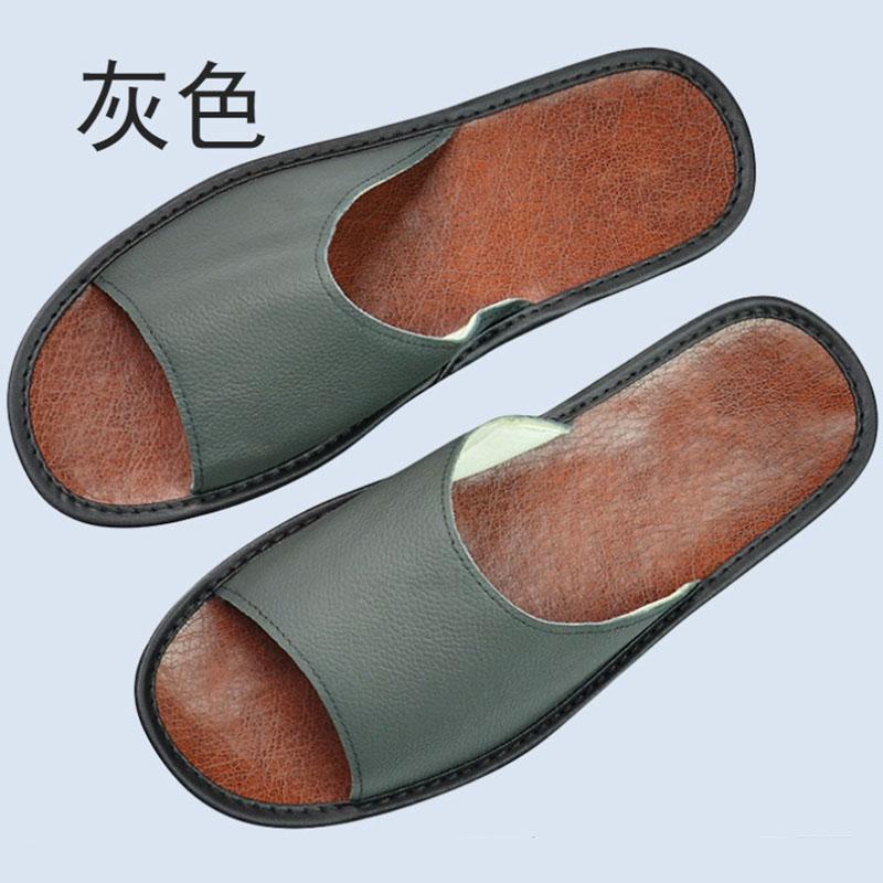 Cow Leather Slippers Big sizes Genuine Homes in indoor slipper summer open toe sandals men women elderly casual Slides shoes