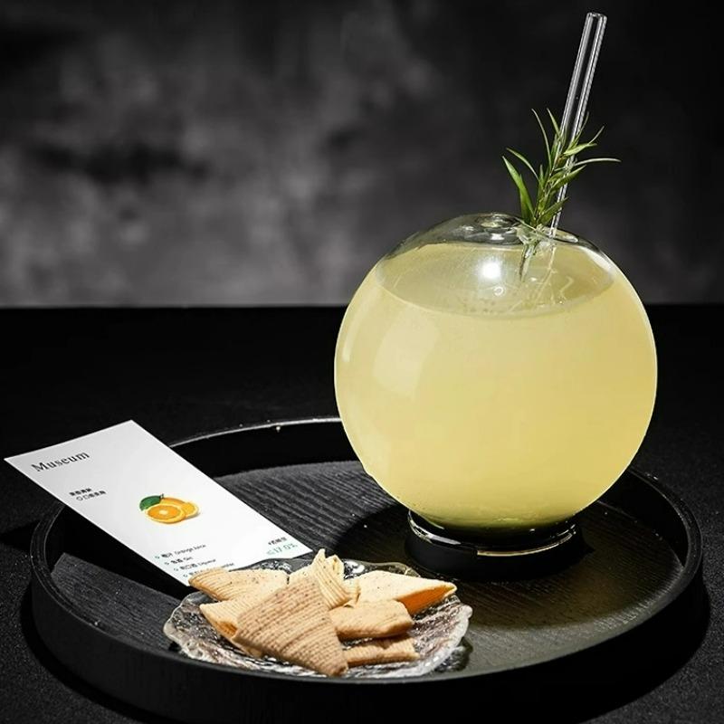 Bicchiere di Vetro a Forma di Globo, Bicchiere di Vetro Creativo Unico, Bicchieri da Cocktail per Mixology Molecolare Bicchieri a Doppia Cannuccia, Bicchieri per Bevande e Succhi