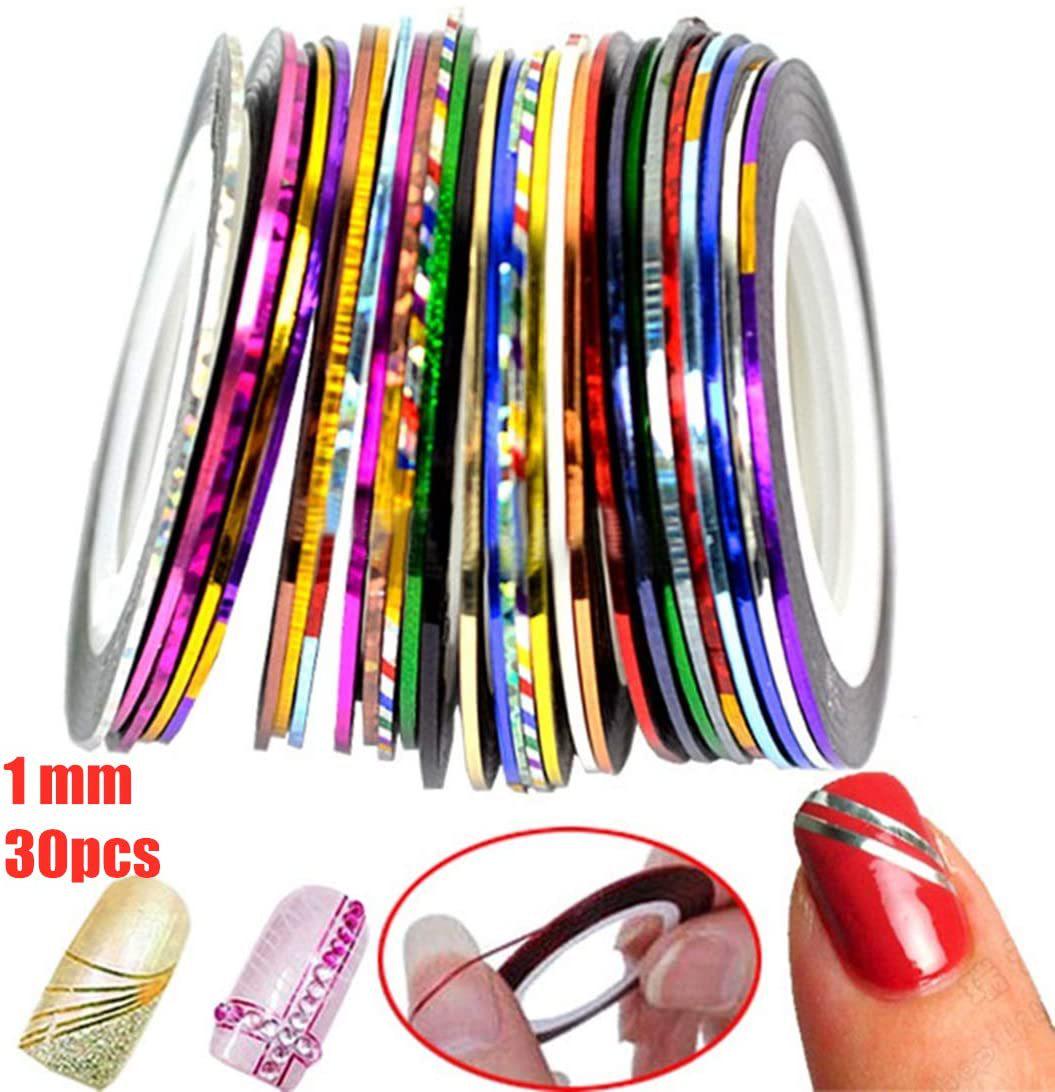 

30-Color Metallic & 18-Color Mermaid Nail Art Stickers with Adhesive: Gold, Silver, Laser Ray, and Frosted Lines