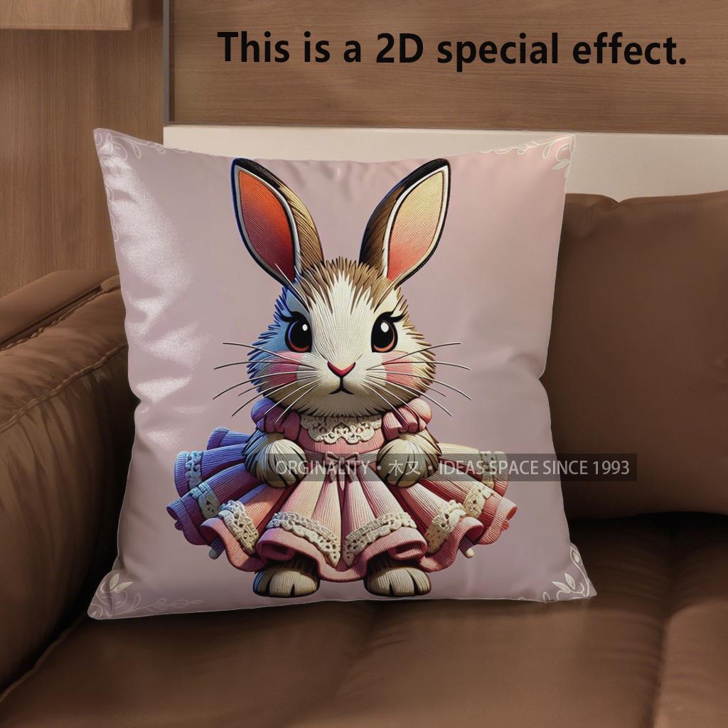 2D Cute Bunny Dressed Up Cushion Covers Pattern Cushion Cover Suitable For Sofa Bedroom Car Pillow Cover