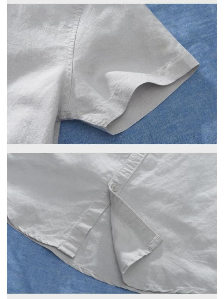 Men's Short-Sleeve Chinese Stand Collar Linen Shirt - Lightweight Summer Casual Fashion