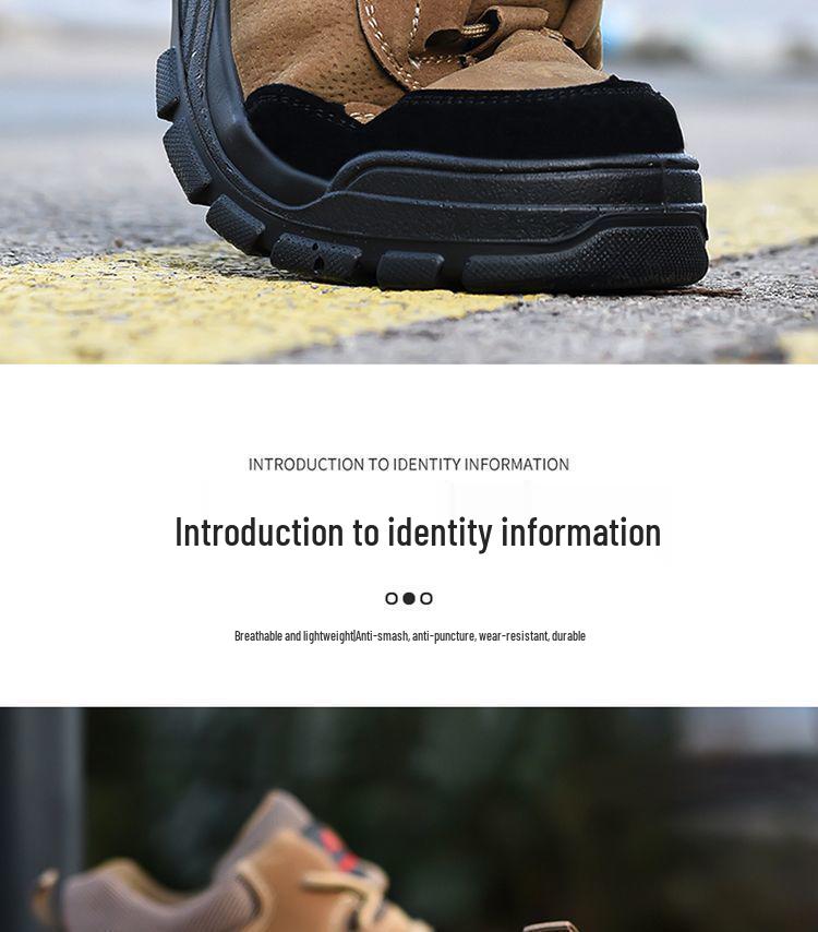 Men's Steel Toe Safety Work Shoes: Solid Bottom, Anti-Smash, Anti-Puncture, Lightweight, Wear-Resistant, Thick Sole, High-Top Protection.