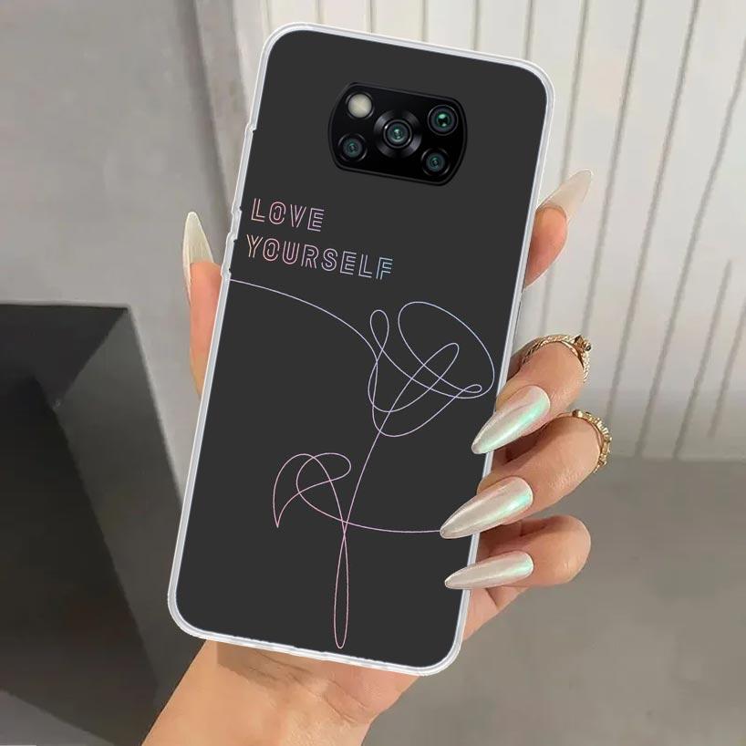 Love Yourself Flower Heart Line Kpop Phone Case for Xiaomi Poco X5 X6 X7 Pro F7 Ultra M7 Redmi 15 15C 13 13C 12 12C 10 10A 10C 9