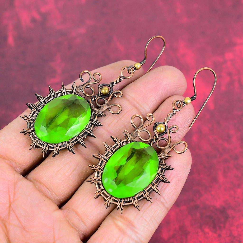 Faceted peridot earrings copper wire wrapped gemstone jewelry handmade earring copper jewelry dangle earring gifts for her wire wrap jewelry