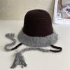 Winter women's color matching straps cute travel warm knitted hat imitation rabbit fur fashion wool hat