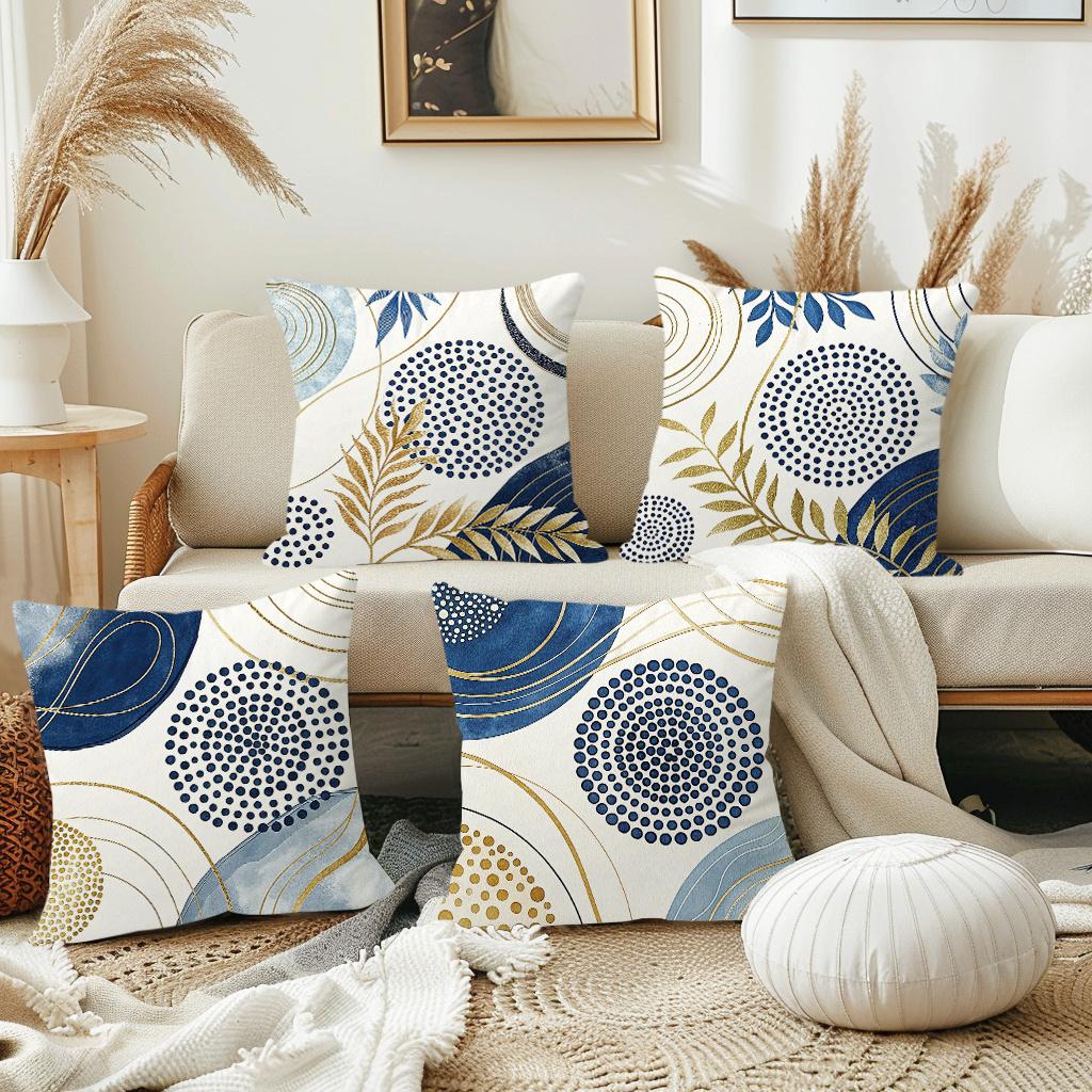 1/4pcs Blue Gold Leaf Patterned Pillowcases Sofa cushion cover home bedroom room decoration