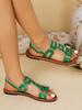Large size metal flat bottom one-word slippers Large size new open-toed beach cool slippers