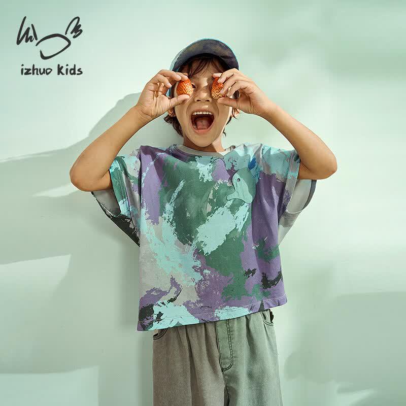 Kids Casual Tie-Dye Short Sleeve Cotton T-Shirt 120cm