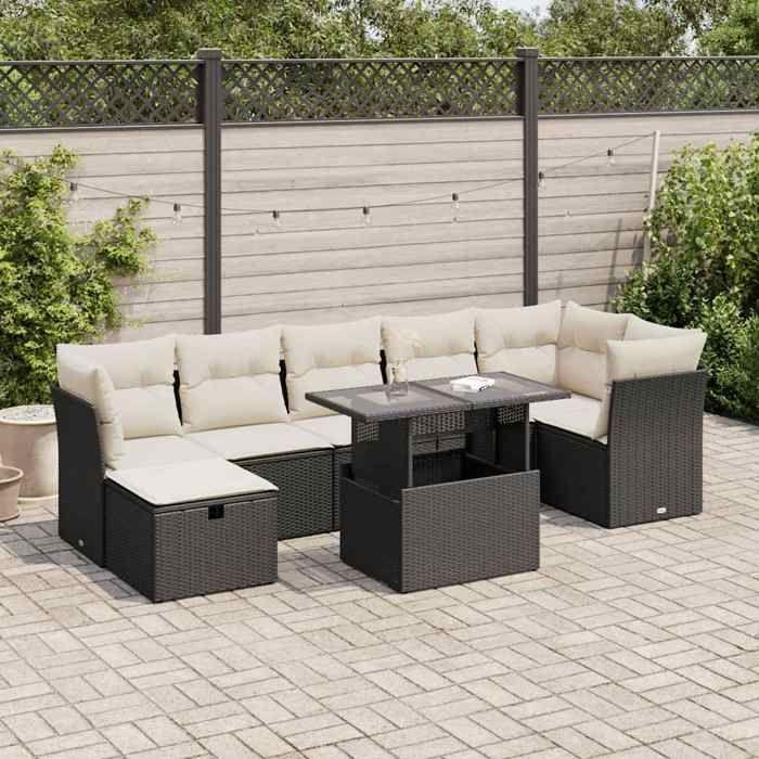 VidaXL Salon de jardin 8 pcs avec coussins noir résine tressée 3327786