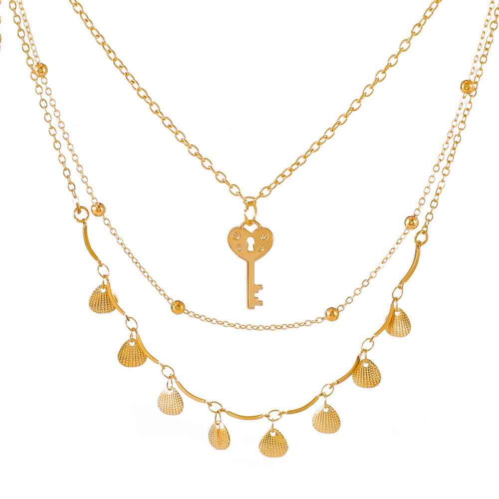 European & American Punk Style Multi-Layer Necklace with Lock Pendant