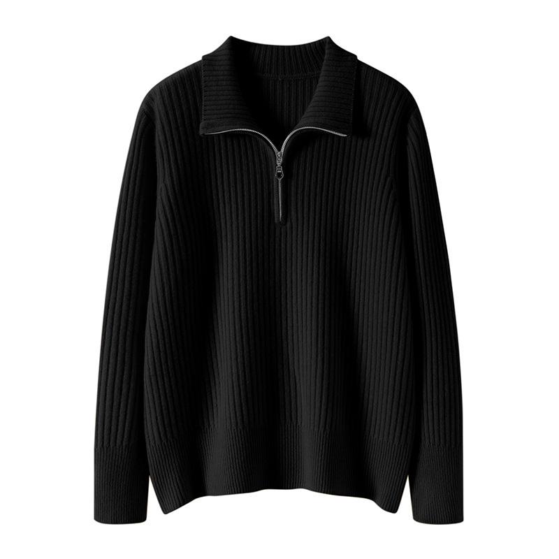 Elegant European Cashmere Lambswool Zip-Up Sweater for Women