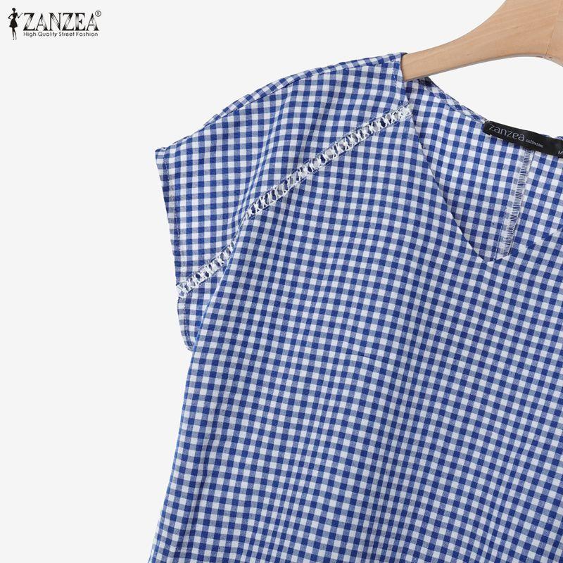 ZANZEA Women Short Sleeve Blouse and Shorts Grid Print Casual Two Piece Suit Sets