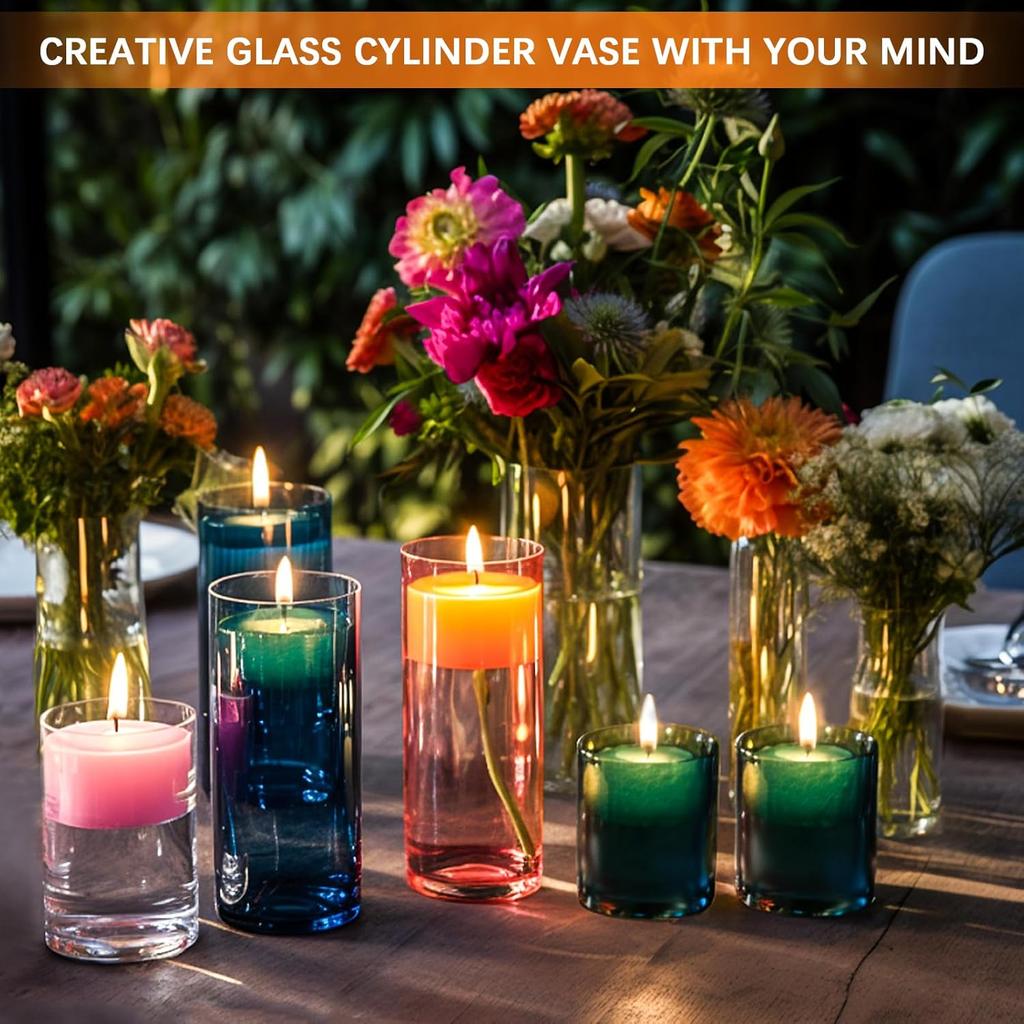 48 Pack Glass Cylinder Vases 4,6,8,10 Inch Tall Clear Flower Vase Hurricane Floating Candle Holder for Table Centerpiece Wedding