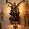 Archangel Wall Sconce Resin Religious Decor Light With Bronze Style Finish and Backlit Detail for Bedroom, Prayer Corner and Hallway Display