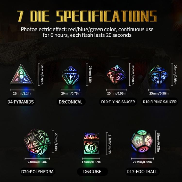7 Pcs Polyhedral Dices Rechargable LED Dices Role Playing Game Accessories