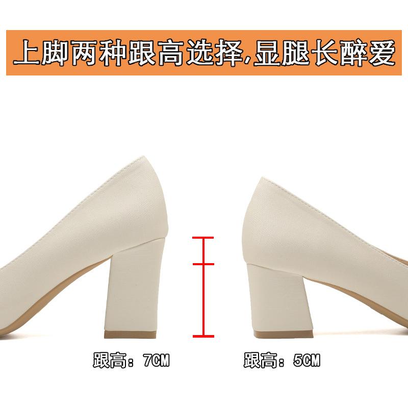 Gentle shoes pointed head shallow mouth thick heel single shoes women bow temperament versatile high heels women