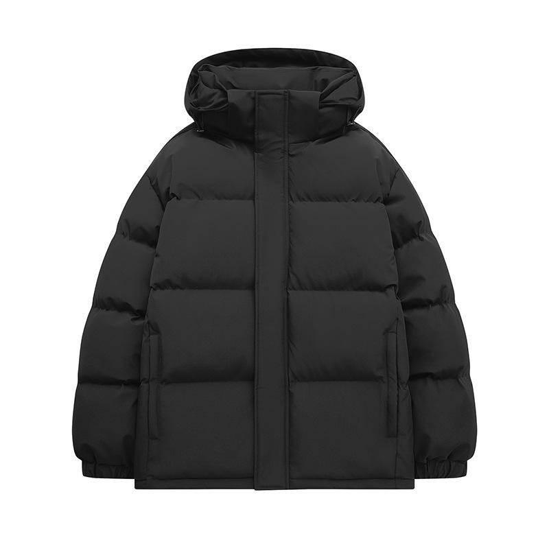 

Winter new down cotton jacket men s hooded thickened couple bag loose hundred towers warm cotton coat S чорний
